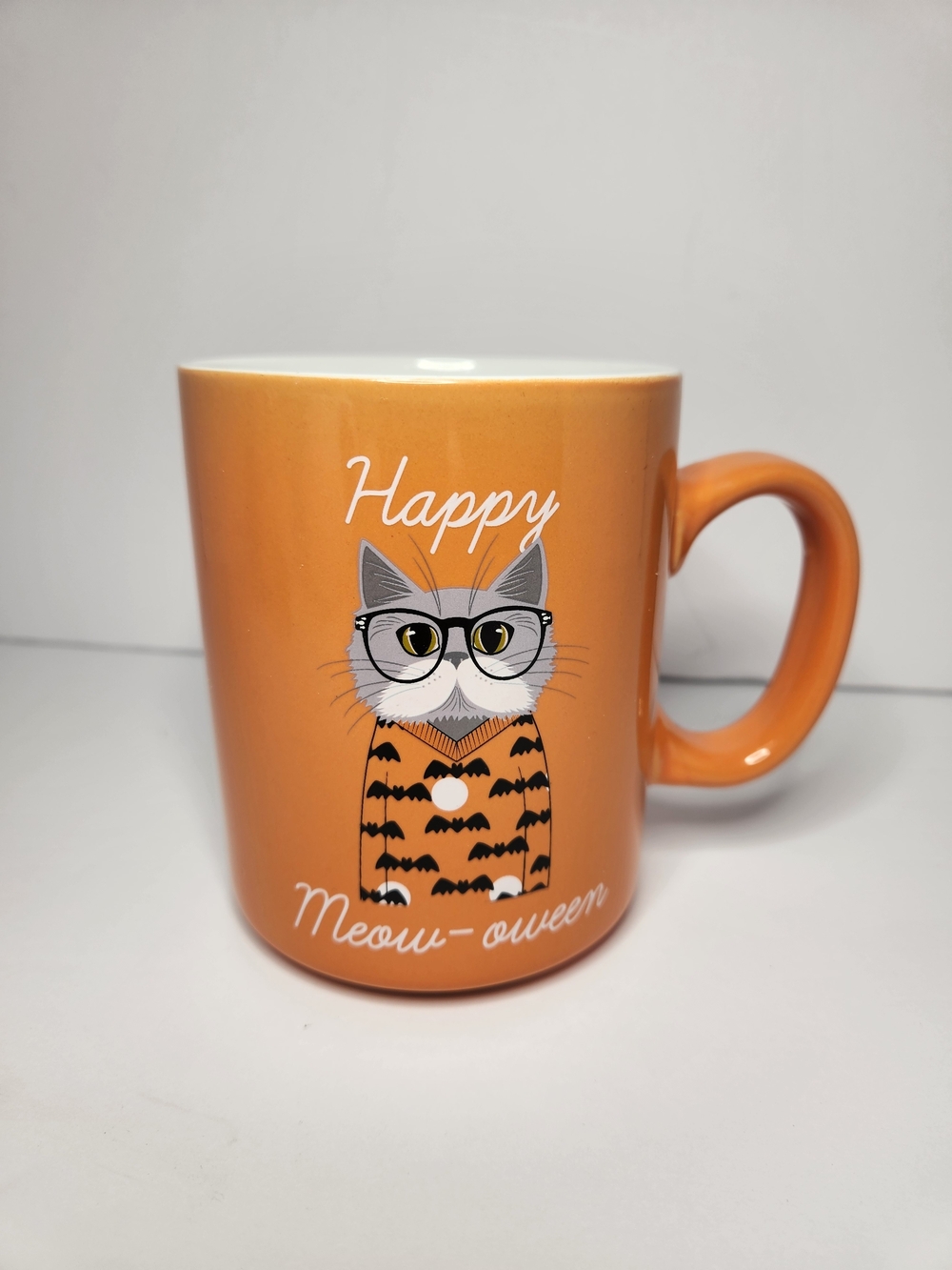 Nerdy Cat Halloween Orange 'Happy Meow-oween' Cat Mug